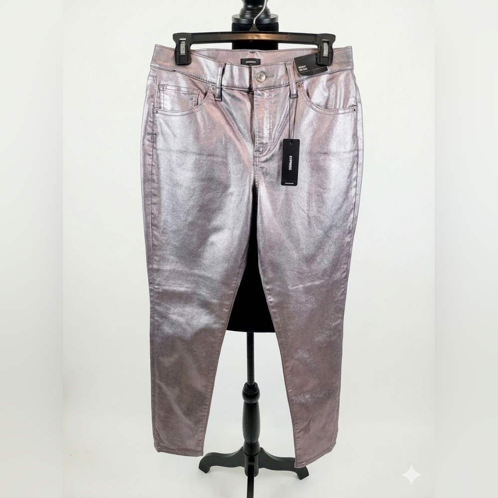 Express Metallic Silver Skinny Jeans